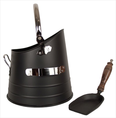 Round Bucket With Shovel black & Nickel Finish - Click Image to Close